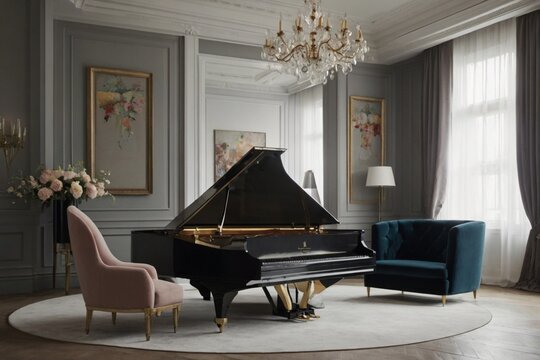 grand piano in a room