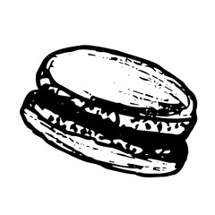 Simple balck and white doodle illustration of fench macaroons.Dessert delicious, tasty confectionary