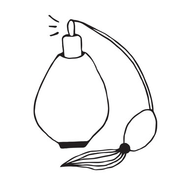 recommend clip art: Simple doodle balck and white vector illustration sketch of transparent bottle of perfume
