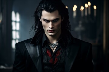 Vampire male. Person face portrait. Generate Ai