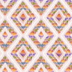 Vintage seamless pattern in Ikat style. Abstract pattern for home decor in retro style. Retro colorful ikat texture.