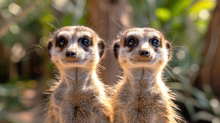 Fototapeta premium Two cute meerkats, close-up.
