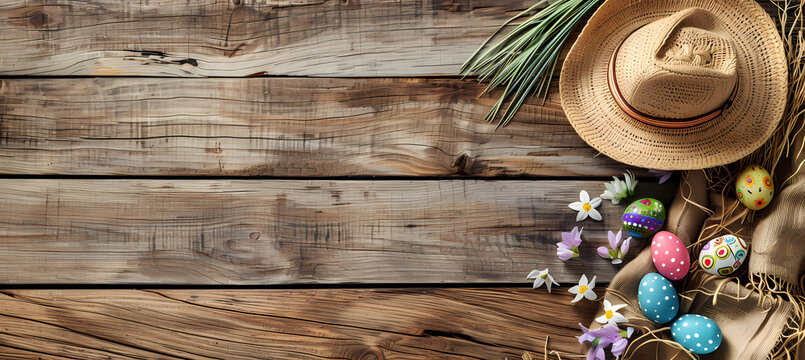 rustic wooden background with an Easter theme