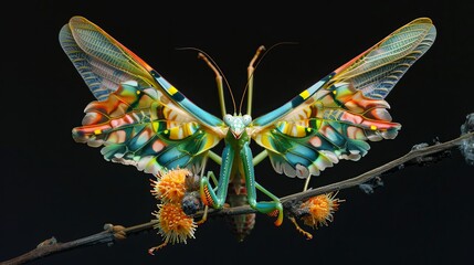 remarkably vibrant pseudocreobotra with spread wings. - obrazy, fototapety, plakaty