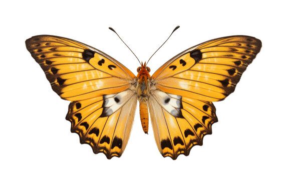 A stunning yellow butterfly gracefully showcases its intricate black-spotted wings