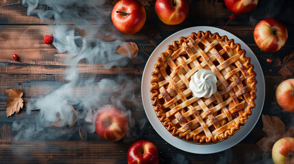 hot apple pie served on a white plate - obrazy, fototapety, plakaty