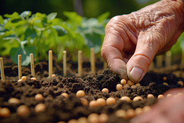 a person's hands planting seeds in a garden