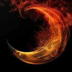 crescent in red and yellow orange smoke shape isolated in black background