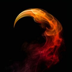 crescent in red and yellow orange smoke shape isolated in black background