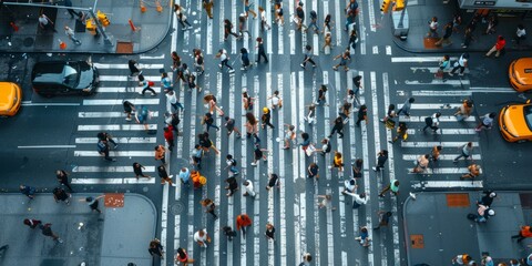 ariel view of a blurred crowd of people walking