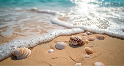 shells on the beach carried out by waves