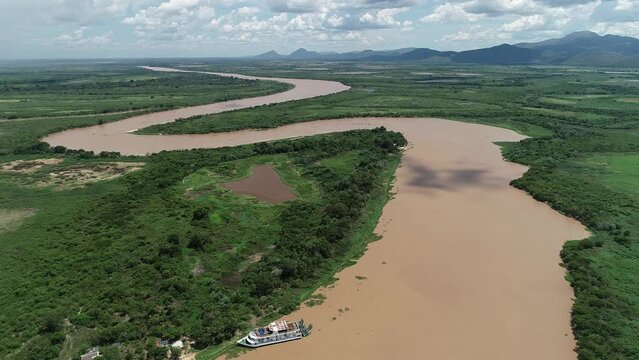 Aerial view of Paraguai River, Pantanal Region - Corumb&aacute;, Mato Grosso do Sul, Brazil