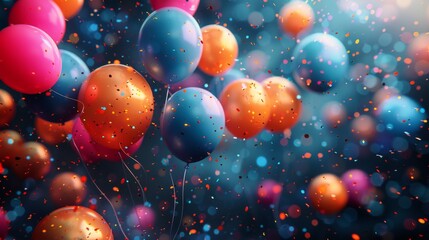 Bunch of Colorful Balloons Floating in the Sky - obrazy, fototapety, plakaty