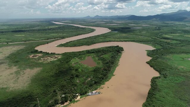 Aerial view of Paraguai River, Pantanal Region - Corumb&aacute;, Mato Grosso do Sul, Brazil