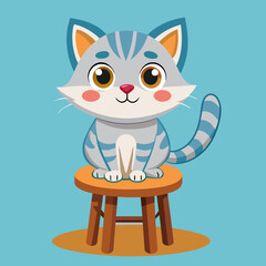 cute kitten sitting on wooden stool