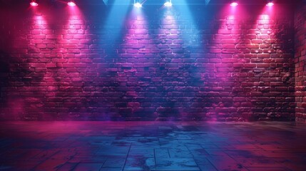Empty Room With Brick Wall and Colorful Lights