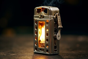 Stylish small pocket lighter. Danger portable burn classic accessory. Generate Ai