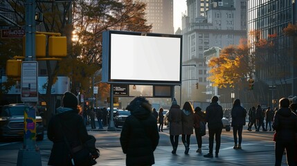 people walking in the city near billboard