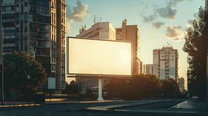 blank billboard at sunset