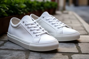 Stylish white sneakers. Shoes clothing. Generate Ai