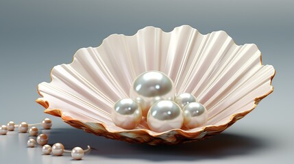 Collection of white pearls in a shell  Generate AI