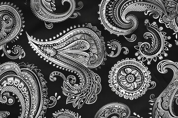 Black and white paisley print fabric, suitable for fashion design projects