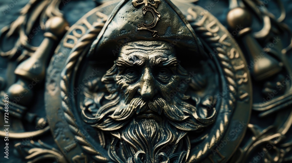 Poster detailed close up of a statue of a man with a beard. suitable for historical or artistic projects
