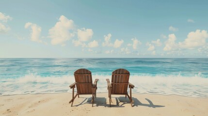 two chairs at a tropical beach, summer and vacations concept background