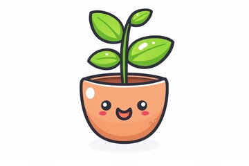 cute plant on pot kawaii character isolated