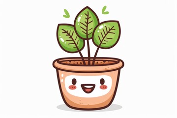 cute plant on pot kawaii character isolated