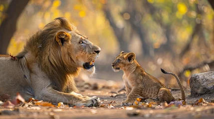 Foto op Aluminium lion and his cub playing at the Park © xelilinatiq