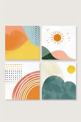 Four cards with unique abstract designs, perfect for various projects