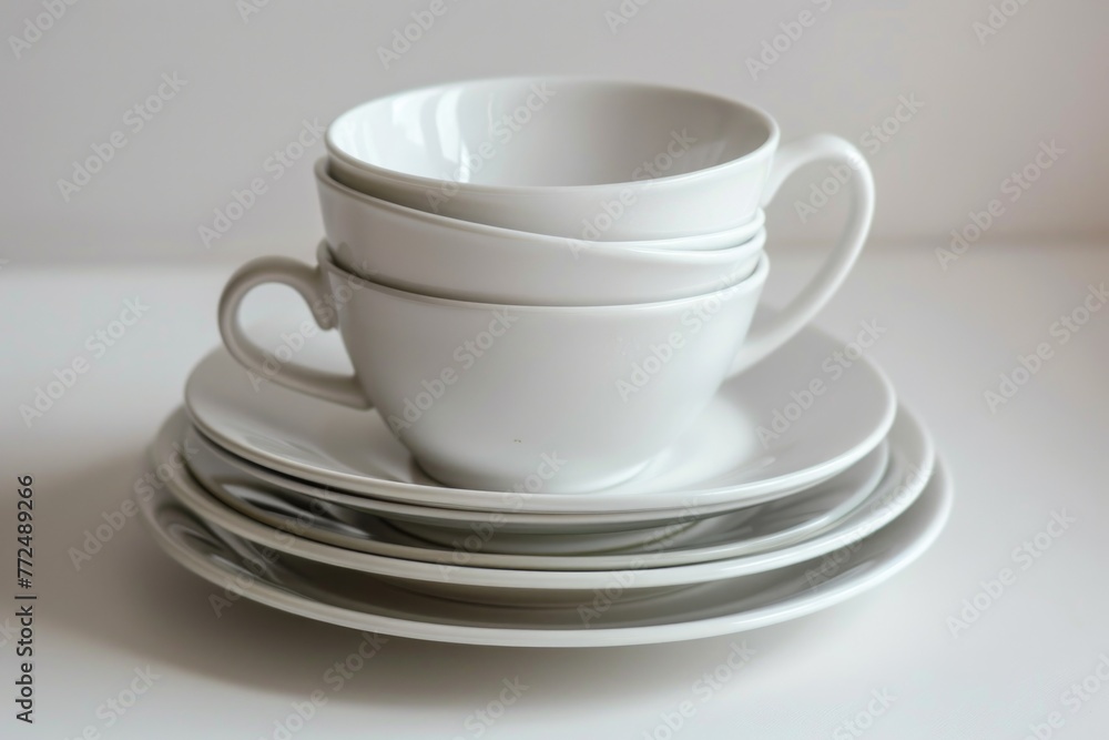 Poster A simple table setting with plates and cups. Suitable for restaurant menus or home decor