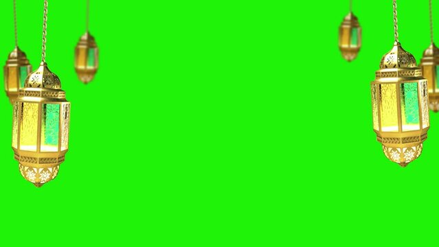 Set of lamps, Lantern (Candle) for Islamic video | Fanoos | 3D Lantern Green Screen