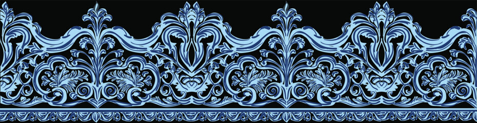 decorated blue swirls and curls stripe on black - 772489675