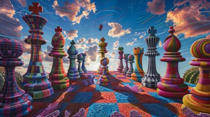 weird chess in the sky surreal abstract background