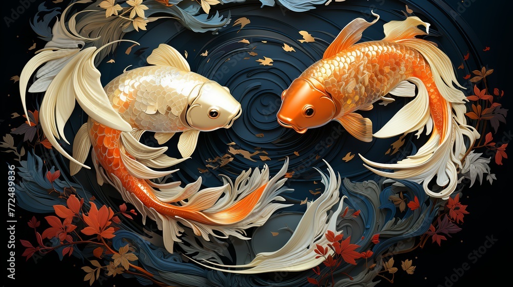 Wall mural  wallpaper background, a group of koi fish a large and clear pond, colorful, very beautiful, Generate AI