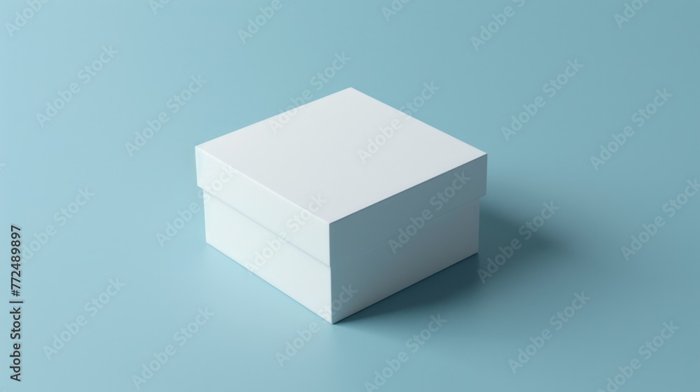 Poster A white box sitting on top of a blue surface. Suitable for various design projects