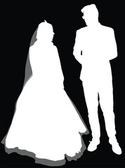 white wedding couple illustration on black - 772489805