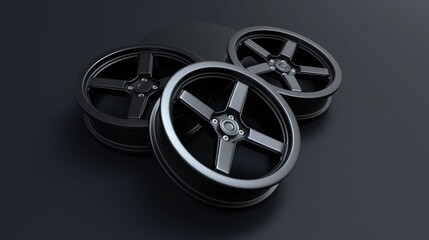 Black wheels on a black surface, suitable for automotive industry