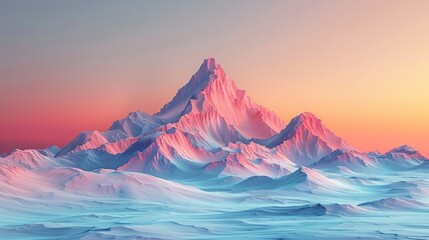 Mountain Painting With Sunset - obrazy, fototapety, plakaty