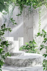 Fototapeta na wymiar A peaceful white bench surrounded by lush green plants. Ideal for garden and outdoor furniture concepts
