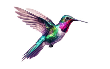 A vibrant hummingbird gracefully soars through the air, displaying a kaleidoscope of colors in motion - obrazy, fototapety, plakaty