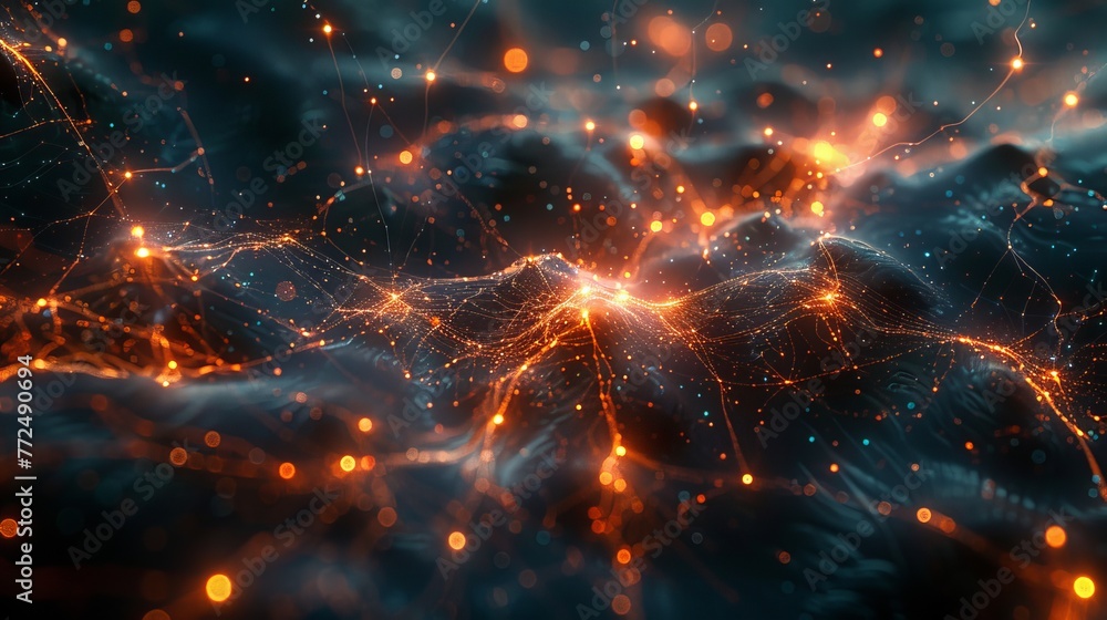 Poster an intricate network of luminous, interconnected nodes and lines