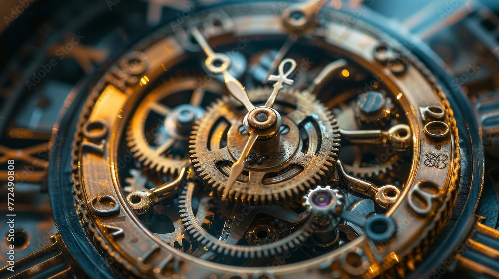 Poster a clock with gears turning smoothly