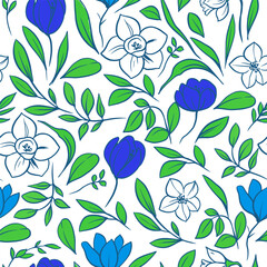 Daffodils. Seamless pattern design, vintage vector  illustration.