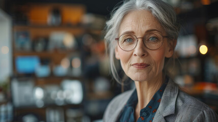 An elder woman in a business setting.