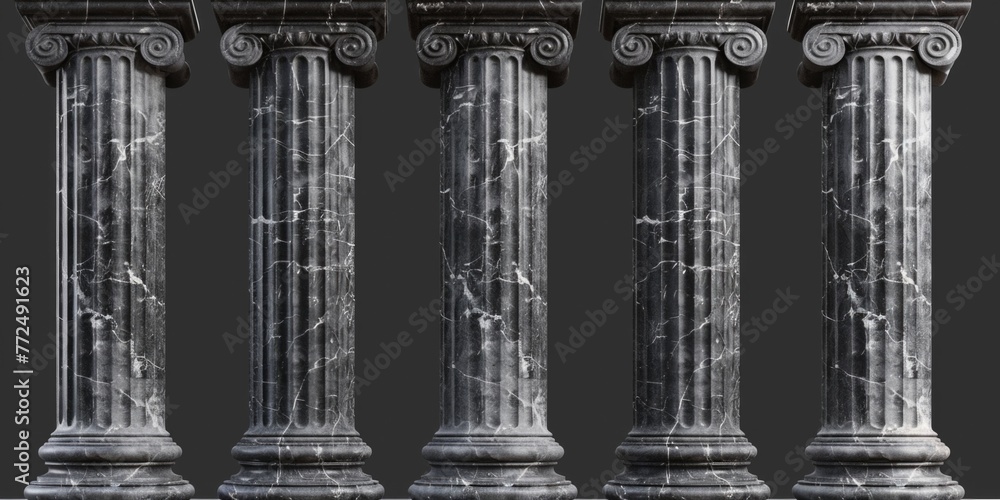 Aufkleber Set of four marble columns on black background. Suitable for architectural and interior design concepts