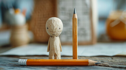Wooden figurine next to pencil - Powered by Adobe