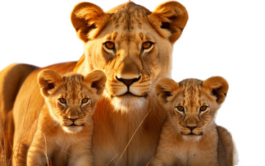 A group of lions stands proudly together in unity, displaying their power and majesty